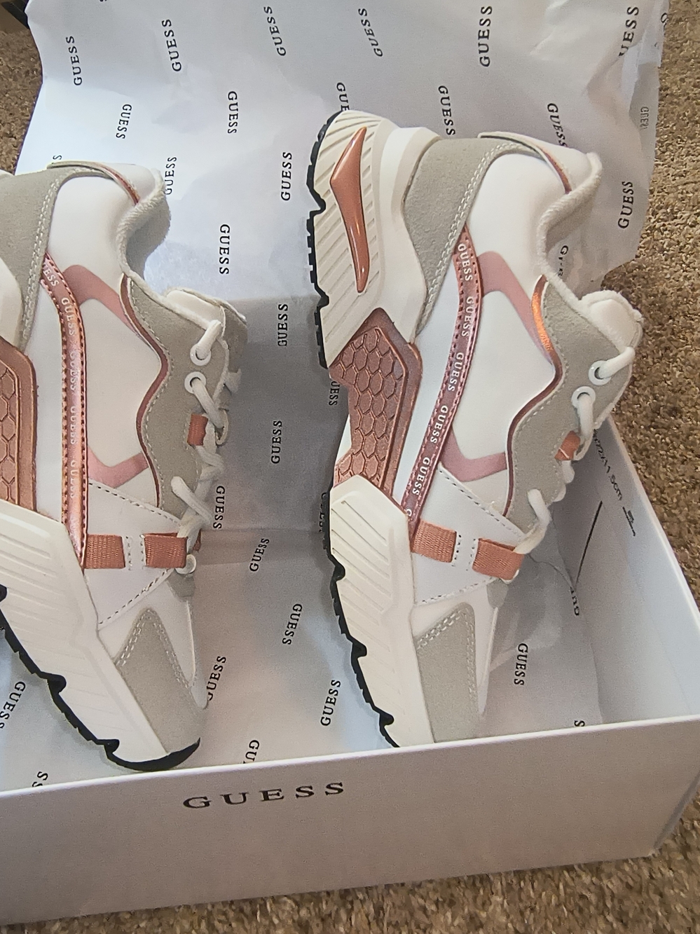 GUESS Chunky White Sneakers with Pink Accents - Picture 2 of 6